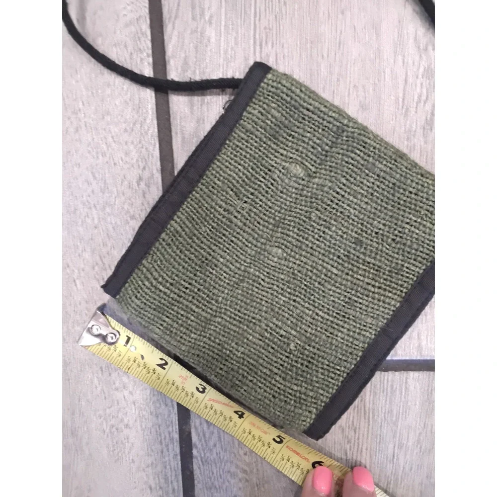 100% Hemp Crossbody Neck Wallet Olive Green Travel Pouch Made in Nepal Boho